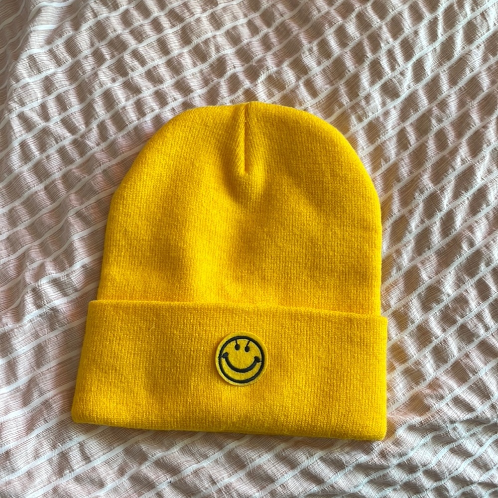 Yellow smiley face beanie
